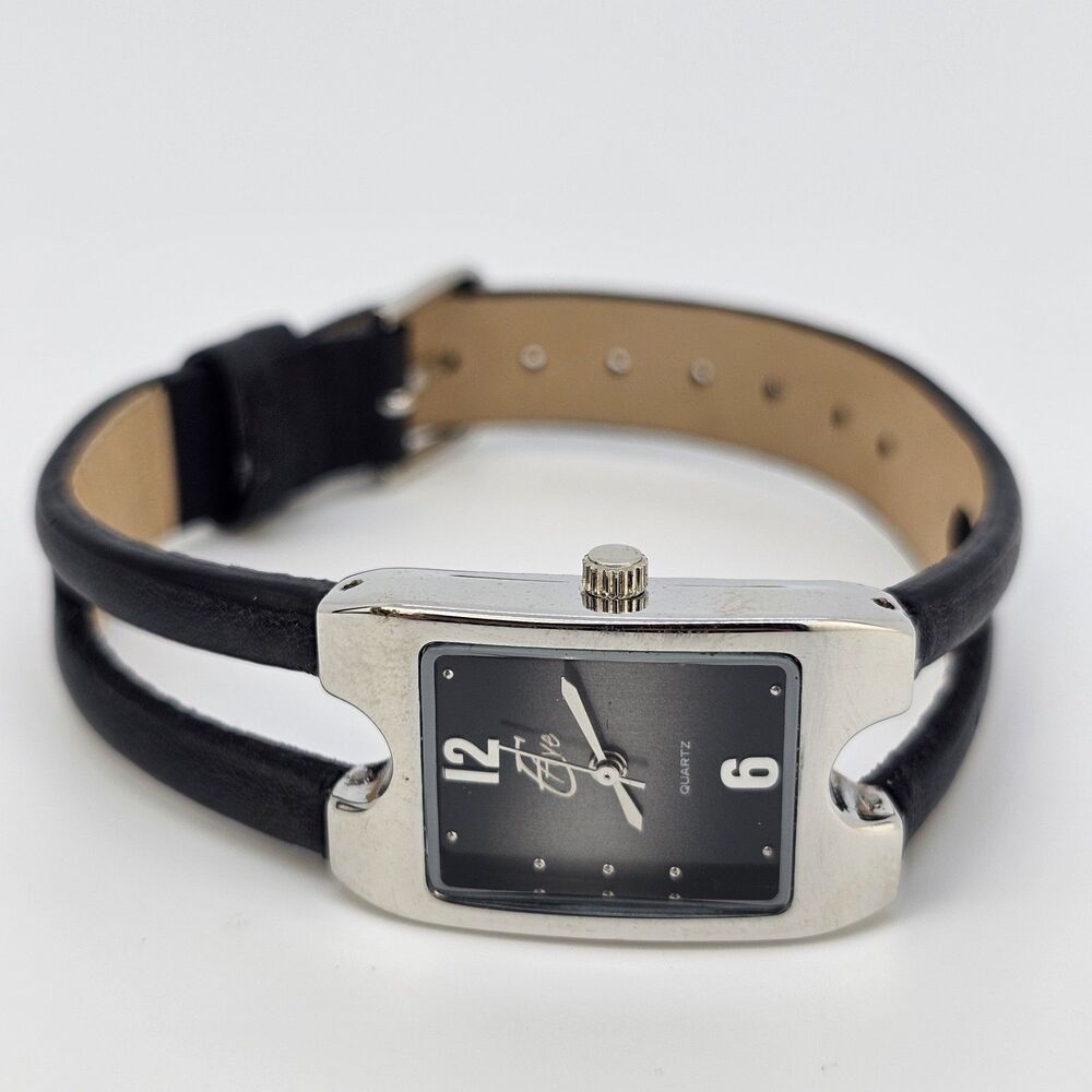 20MM Women's Watch Black Dial Black Leather‎ Band Straps New Battery